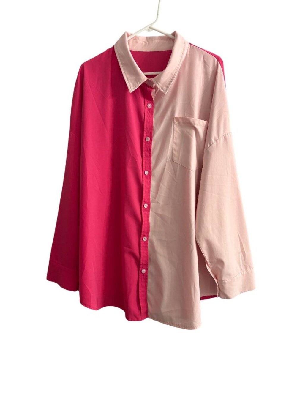 Pink Colorblock Button-Up Shirt Long Sleeve Barbiecore Blouse PlusSize 3XL Shein
